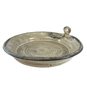 Blue Beige Stoneware Pottery Dish Handle